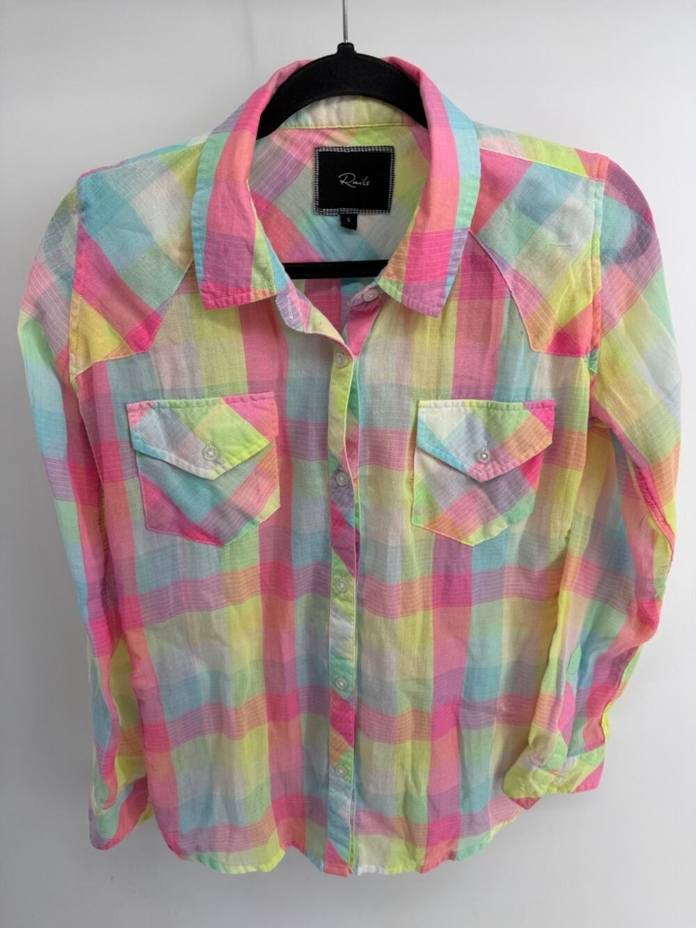 Rails thin yoked western picnic plaid long sleeve button up shirt sz S